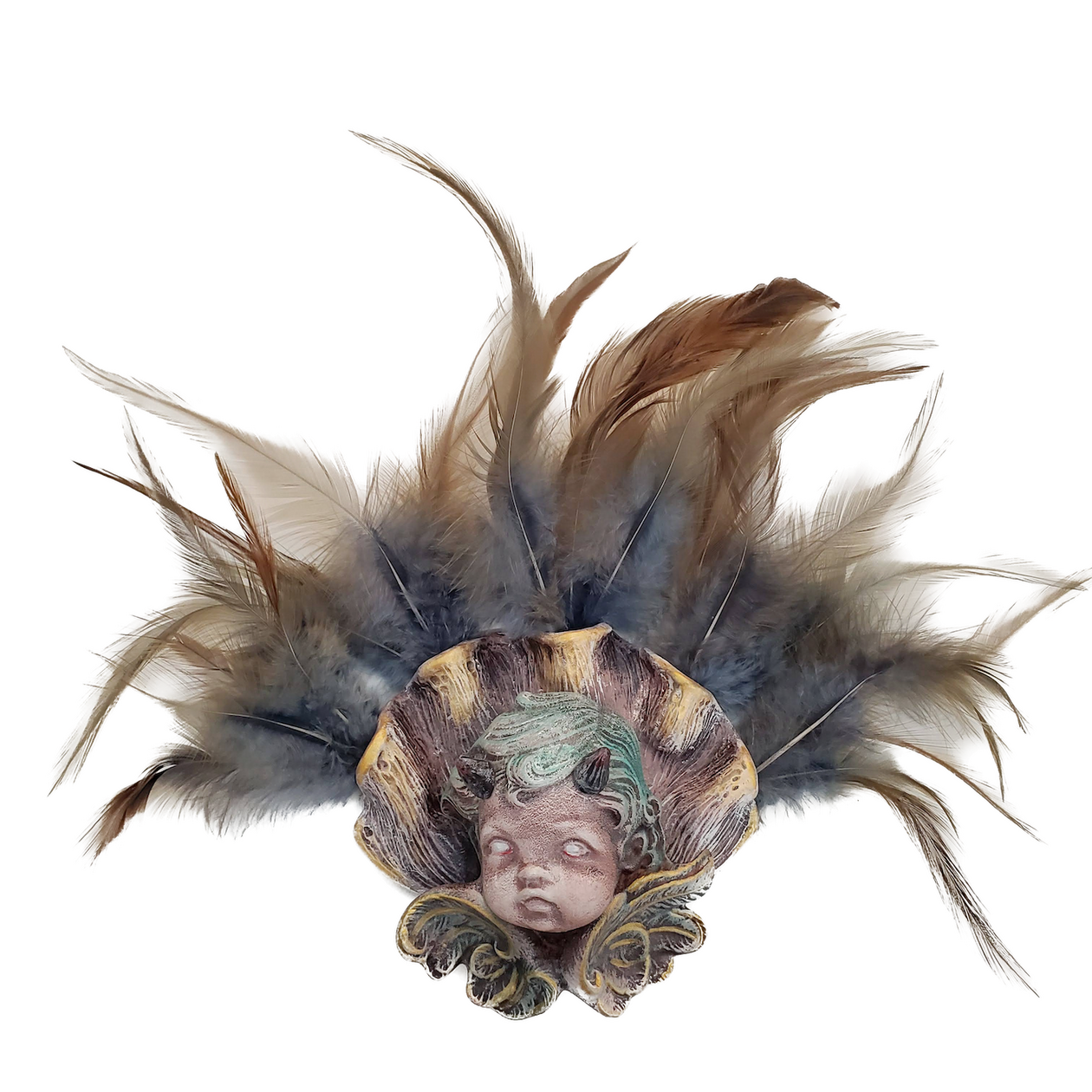 Devil In Disguise, 2023 Acrylic, polymer clay + found objects 8 x 8 x 2 in Available; inquire within