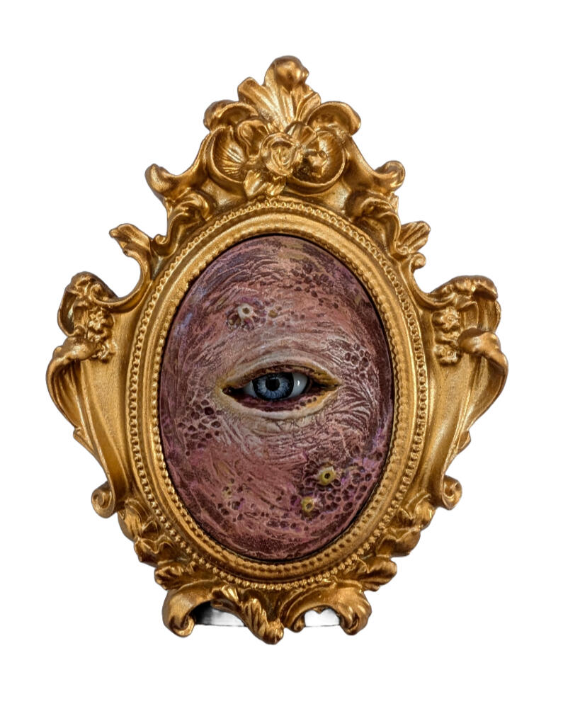 Watchful Eye, 2024 Acrylic + polymer clay, framed 5 x 4 x 1 in SOLD
