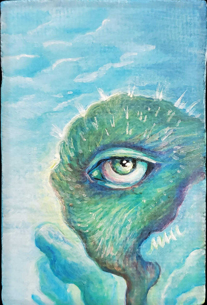 Prick, 2023 Acrylic on cradled canvas 3 x 2 in Available; inquire within