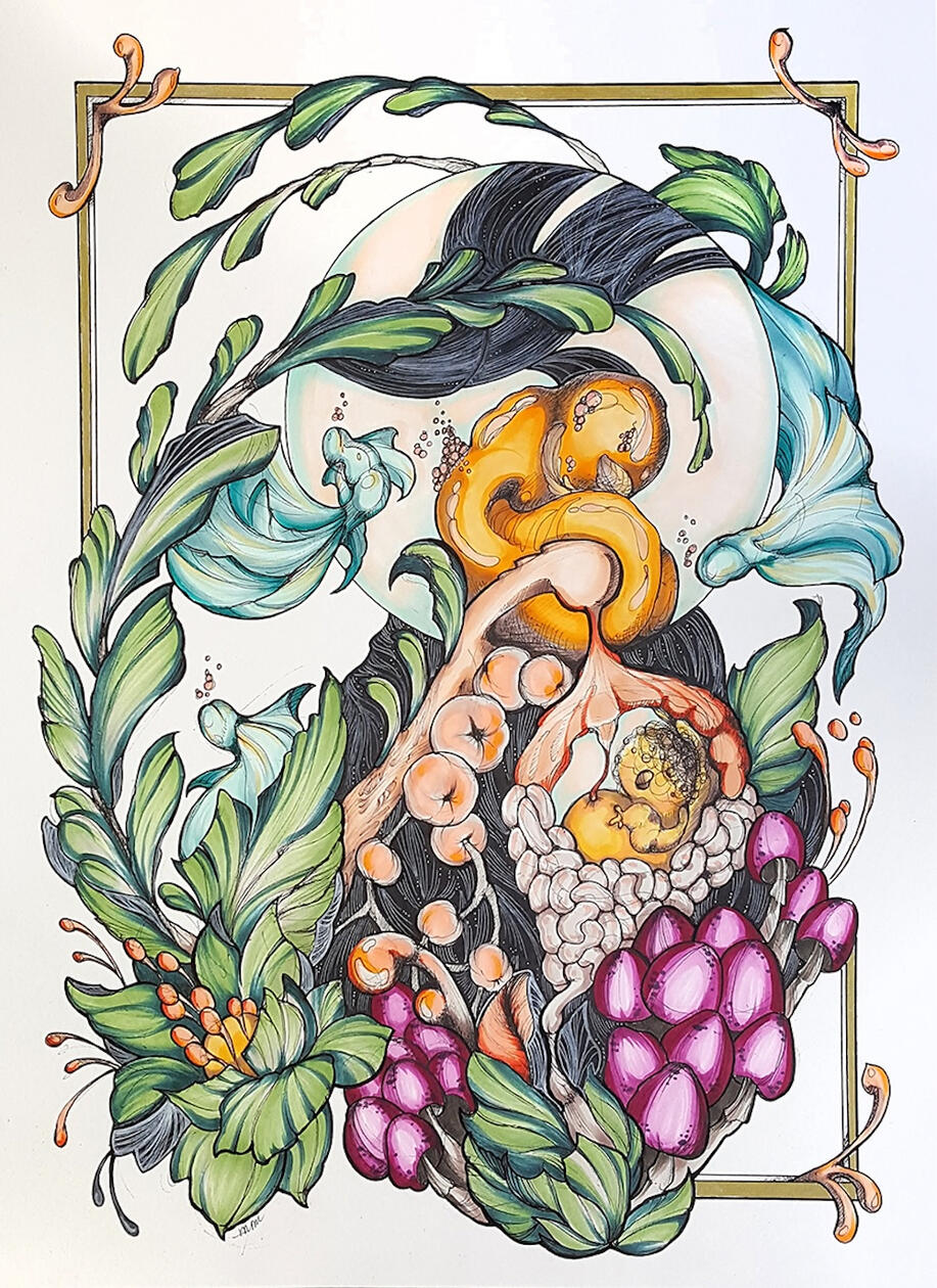 The Goods Are Odd, 2020 Acrylic + ink on paper 24 x 18 in Available; inquire within