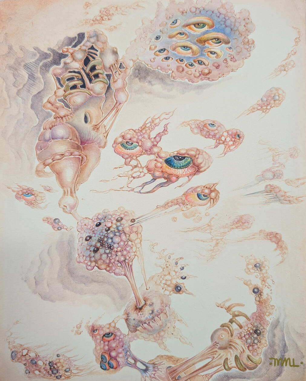 I Can't See Clearly Now, 2026 Watercolor and ink on paper + cradled wood panel 10 x 8 in Available; inquire within