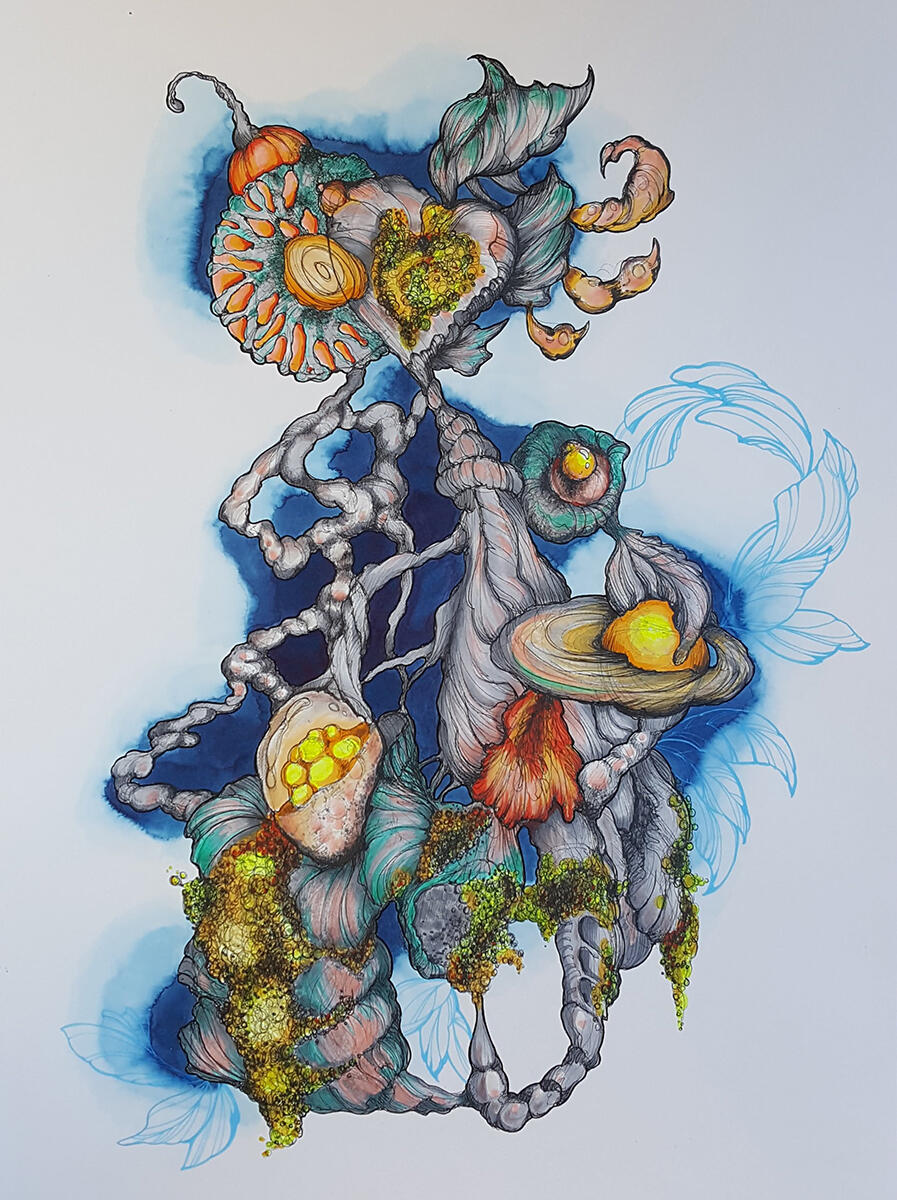 We Live In a Twilight World, 2020 Acrylic + ink on paper 24 x 18 in Available; inquire within