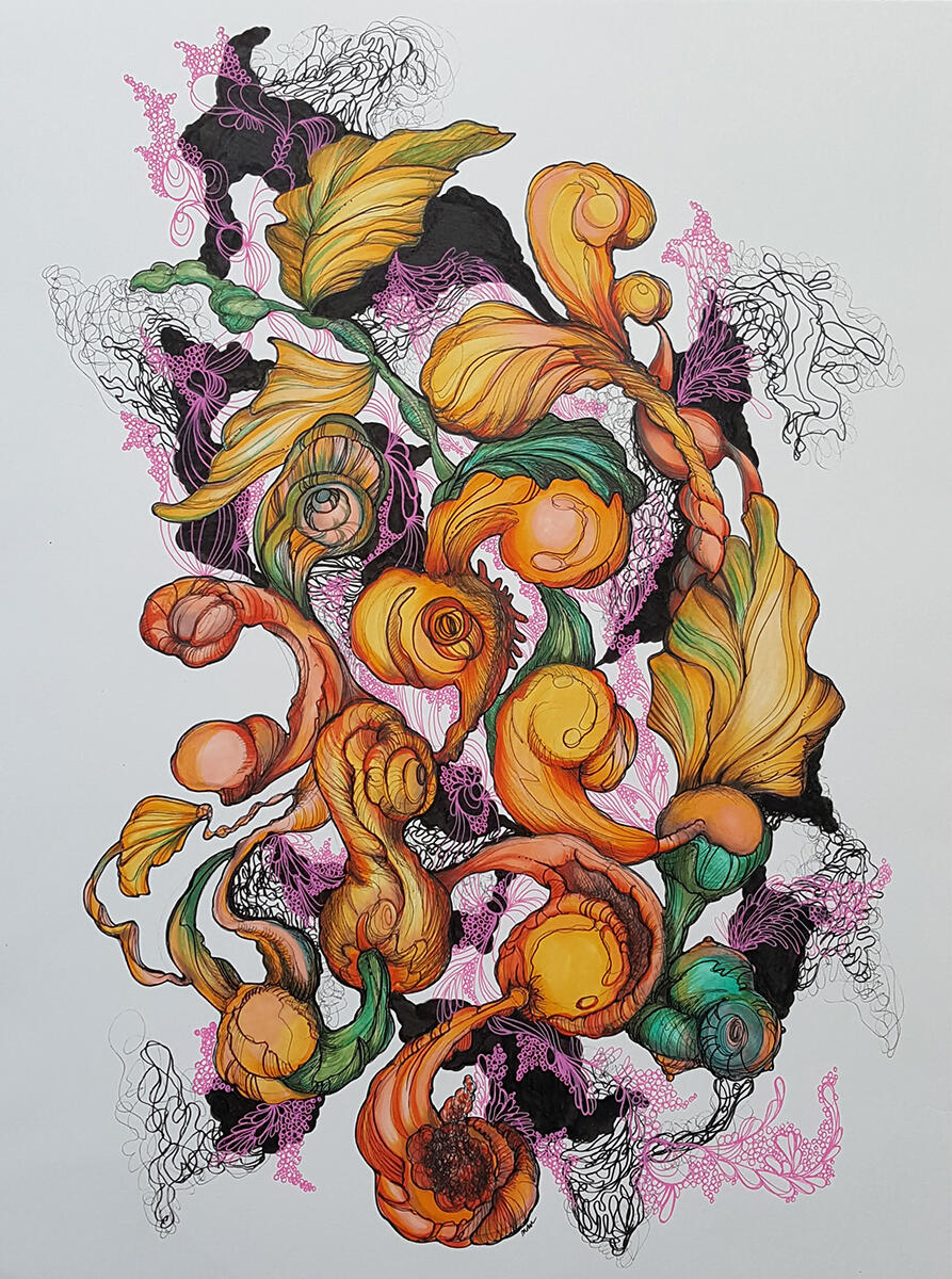 All Is Calm, 2020 Acrylic + ink on paper 24 x 18 in Available; inquire within