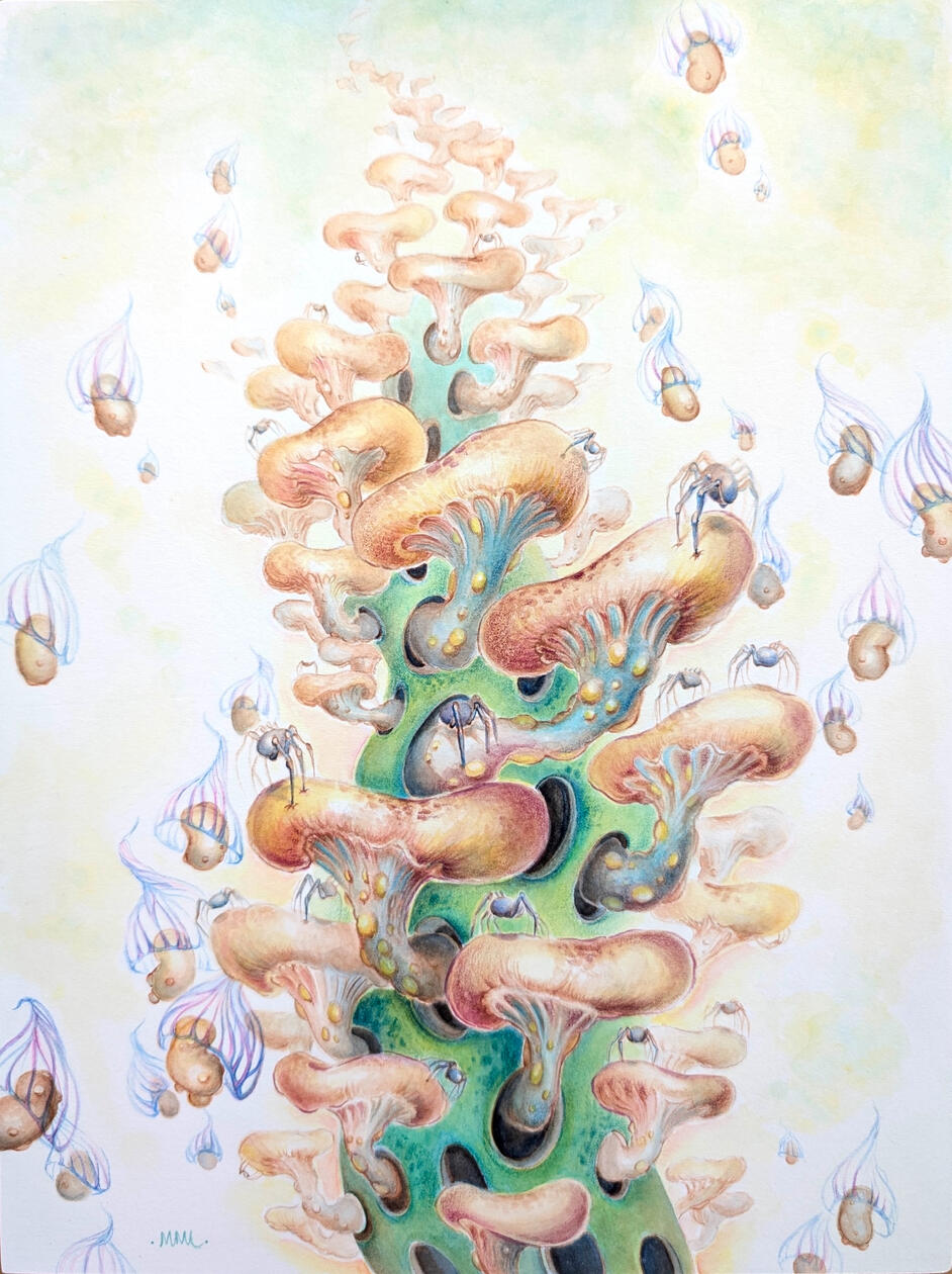 After The Rain, 2024 Watercolor on paper + cradled wood panel 12 x 9 x 2 in Available; inquire within