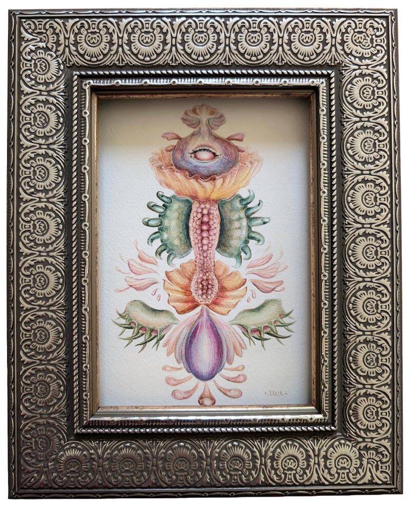 Ravenous, 2024 Watercolor on paper, framed 10 x 8 in SOLD