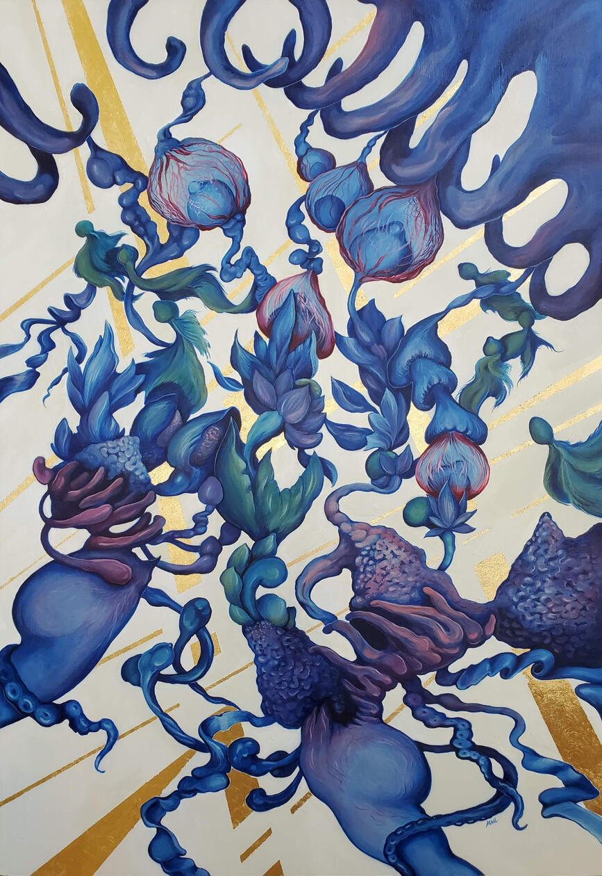 The Immaculate Mutation, 2021 Acrylic on cradled wood panel 36 x 24 in Available; inquire within