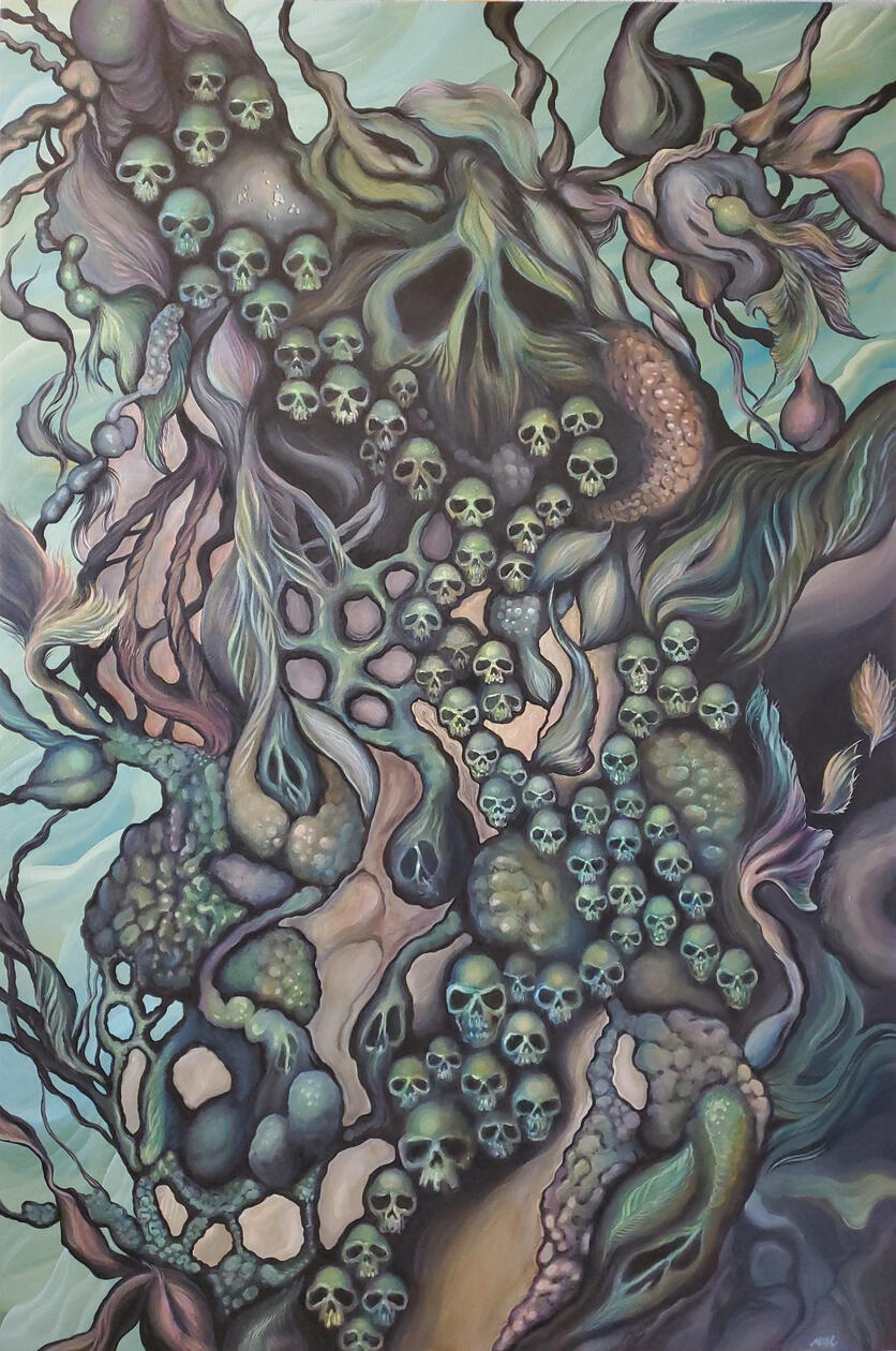 I Know You&#39;re There, 2022 Acrylic on cradled wood panel 36 x 24 in Available; inquire within